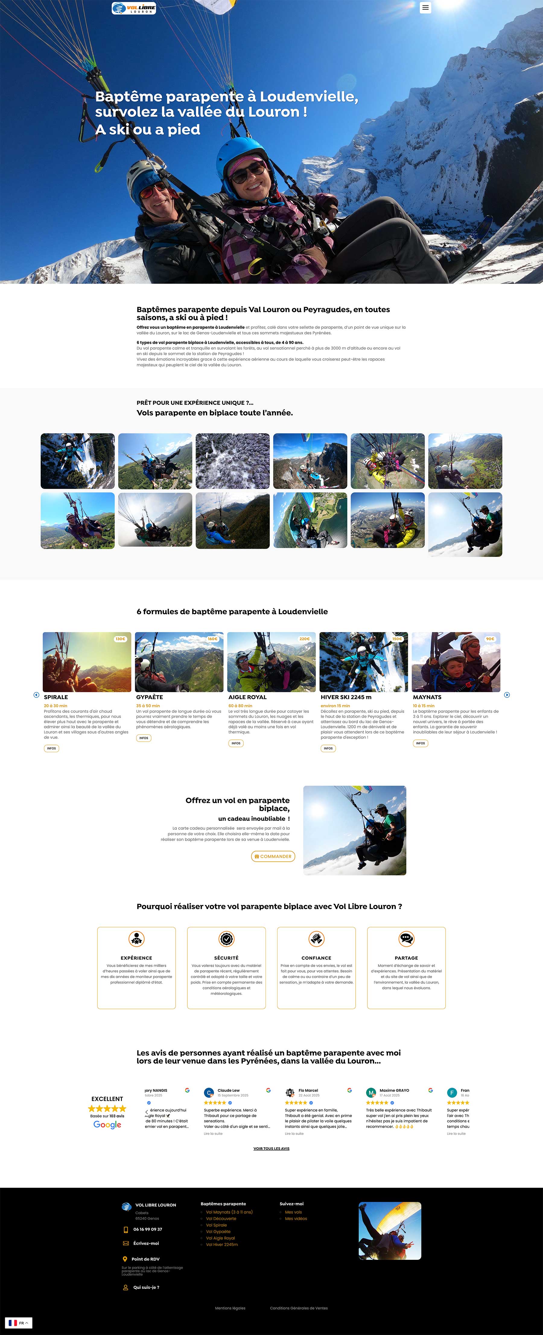 Réalisation site vol-libre-louron.fr - page d'accueil