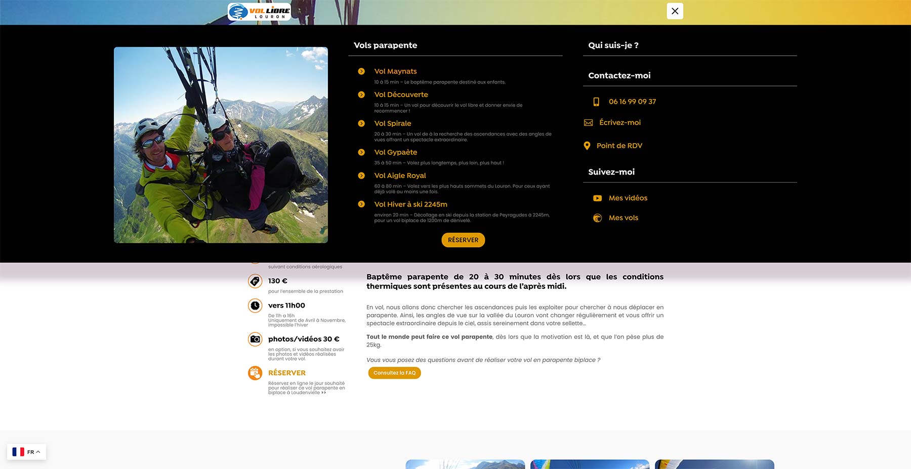 Réalisation site vol-libre-louron.fr - mega menu