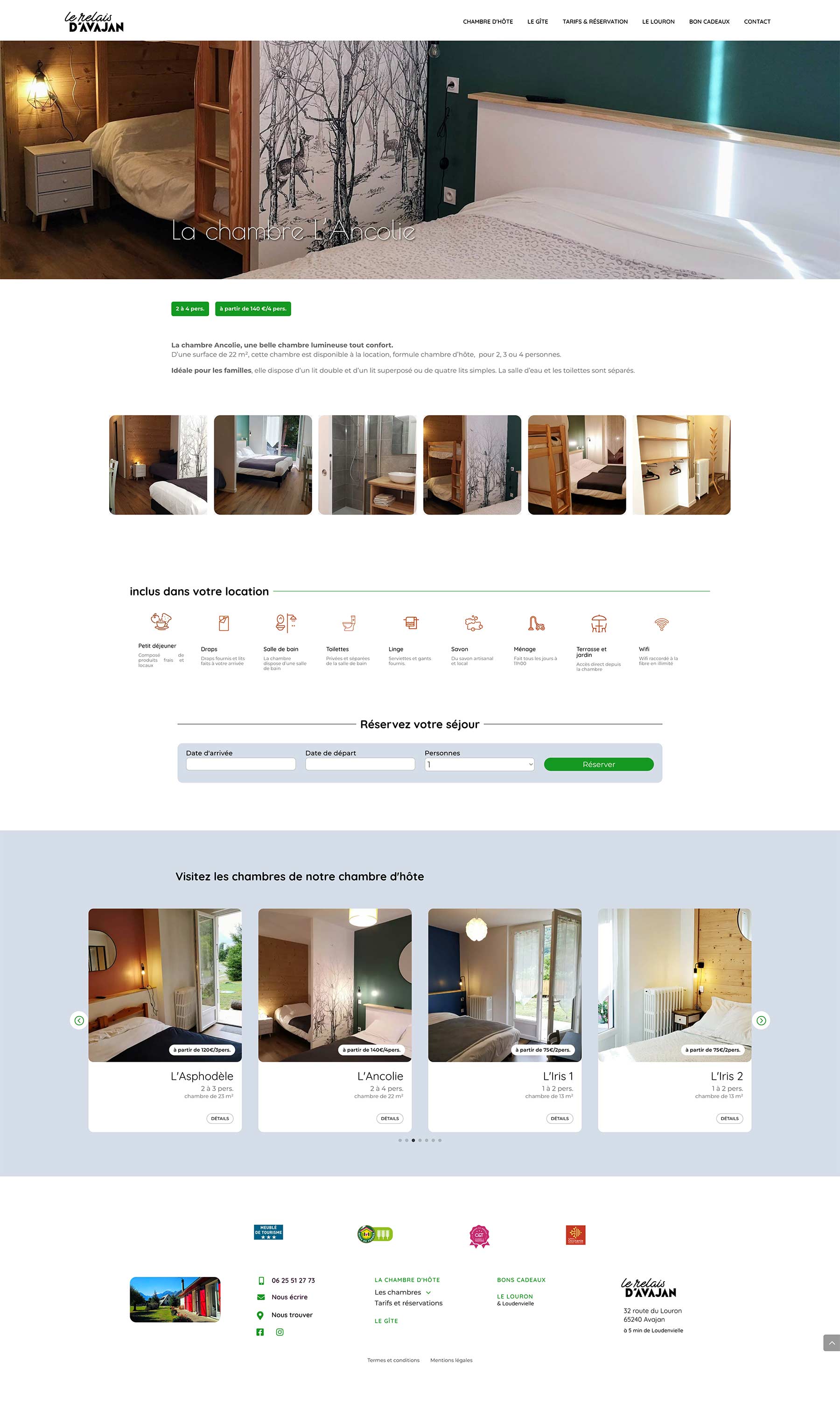 Page d'une chambre du site relaisavajan.fr